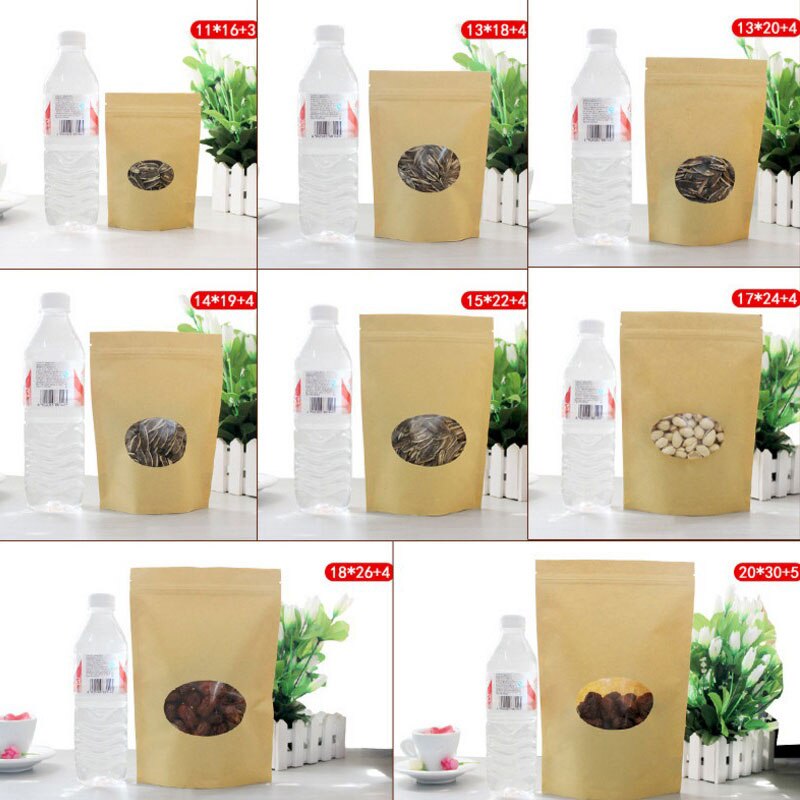 50pcs/lot Zip lock Kraft Paper Window Teabag Stand up Dried Food Tea packaging Pouches Zipper Self Sealing Bag