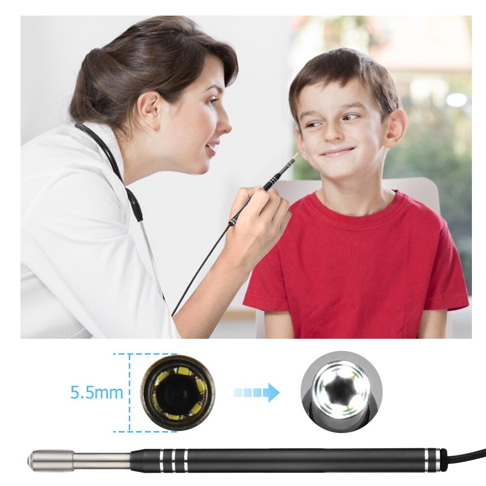 Endoscopio para limpieza de orejas, cuchara Visual para orejas con USB, 5,5mm, Mini cámara de 0,3 MP, herramienta boroscopio para cuidado de la salud, Android, PC