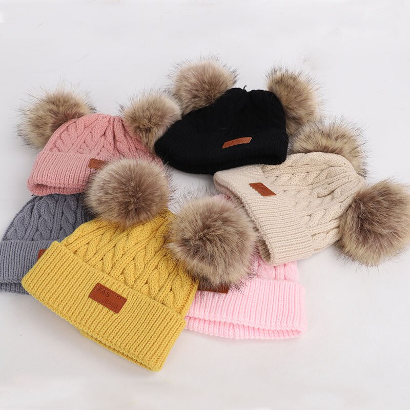 Søt pompon låve vinterhatt gutt jente varm strikket lokk låve moro Oppblåst lue premie bomull varm komfortabel vinter merkelapp lue