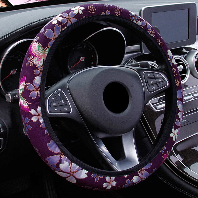 Sakura-funda para volante de coche sin anillo interior, elástica, 38cm, antideslizante, Universal, resistente al desgaste, suministros para coche: D