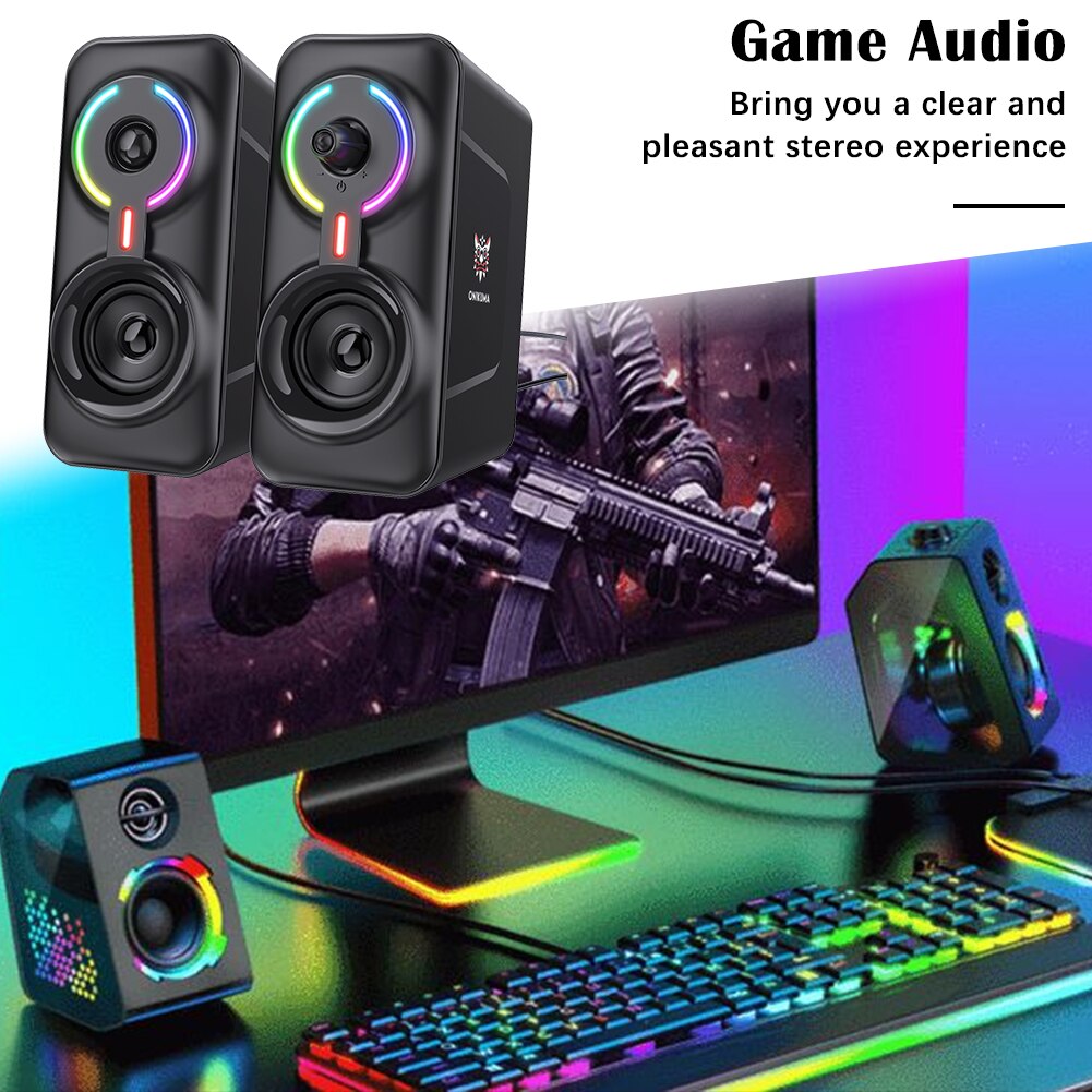 ONIKUMA L6 przenośne głośniki przewodowe do gier Bluetooth Stereo LED Subwoofer komputer stacjonarny PC Laptop 3.5mm Jack voice box