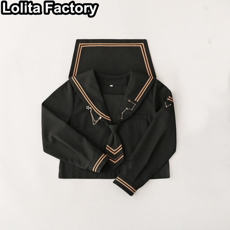 Gothic JK Sailor Suit Japanese Women girl uniform black Short/long Sleeve School Uniforms Pleated long skirt college Uniform Set