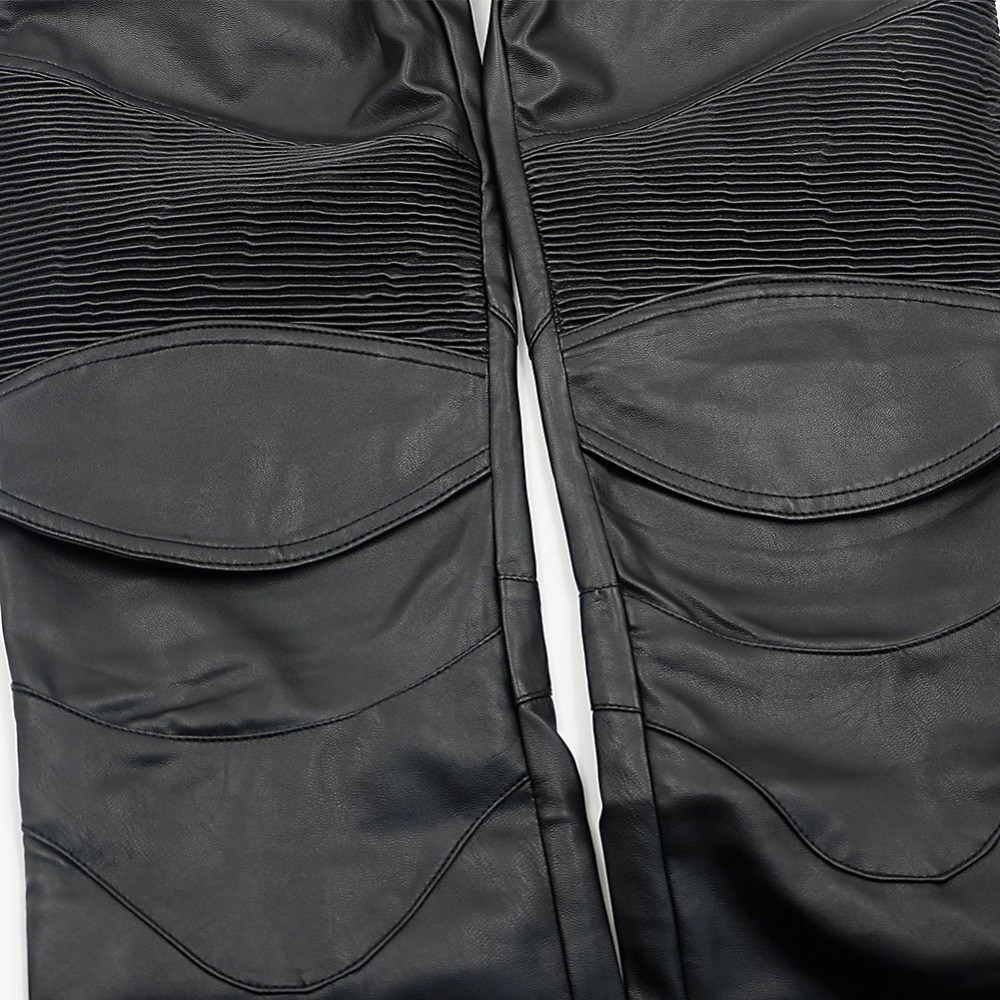 Heren Motorrijden Biker Ademend Pu Lederen Broek Zwarte Broek Zachte Knie Heup Guards Bescherming Pads Motorbike