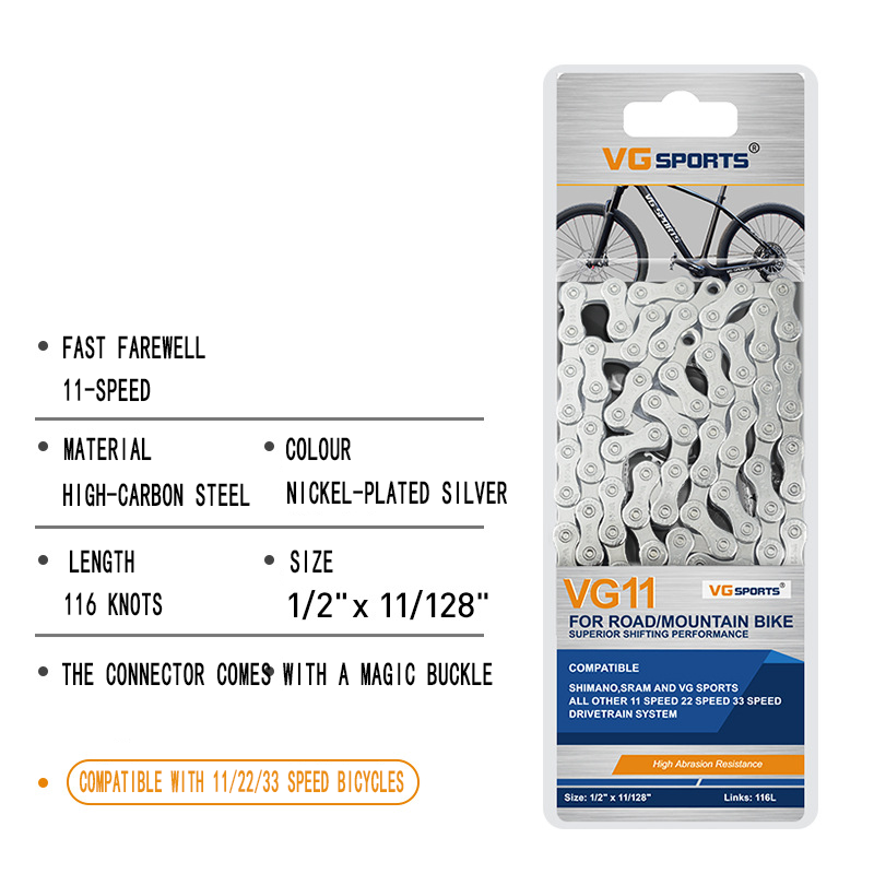 Bicycle Chain 8 9 10 11 Speed Nickel plated Colorful Silver Lightweight Mountain Road Bike MTB Chains Part 116 Links: 11 Speed