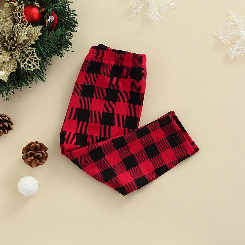 Pantaloni per bambini, stampa scozzese pantaloni dritti/larghi con volant allentati autunno inverno per bambine