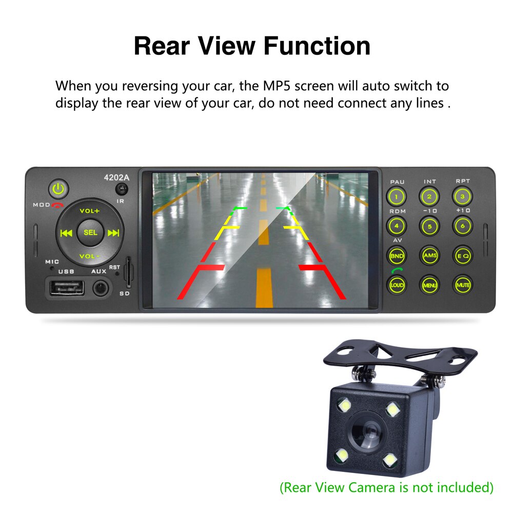 Radio Estéreo Podofo 1 Din para coche de 4 pulgadas, Radio para coche 4202A, Autoradio con Bluetooth, USB, SD, Aux, FM, receptor manos libres, reproductor de vídeo MP5 HD en tablero