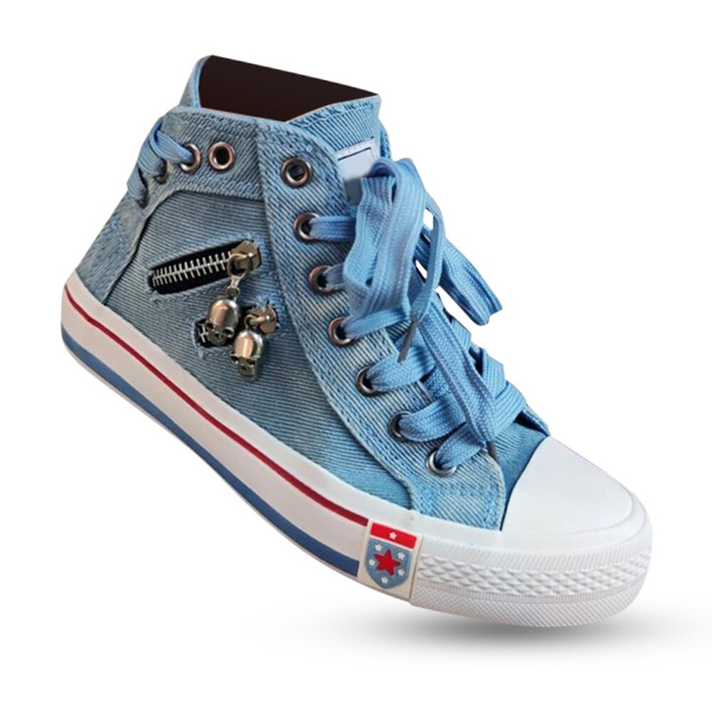 Women's Denim High-Top Back Lace Canvas Sneakers Shoes Girl Teen Student Shoes X85: Blue / 39