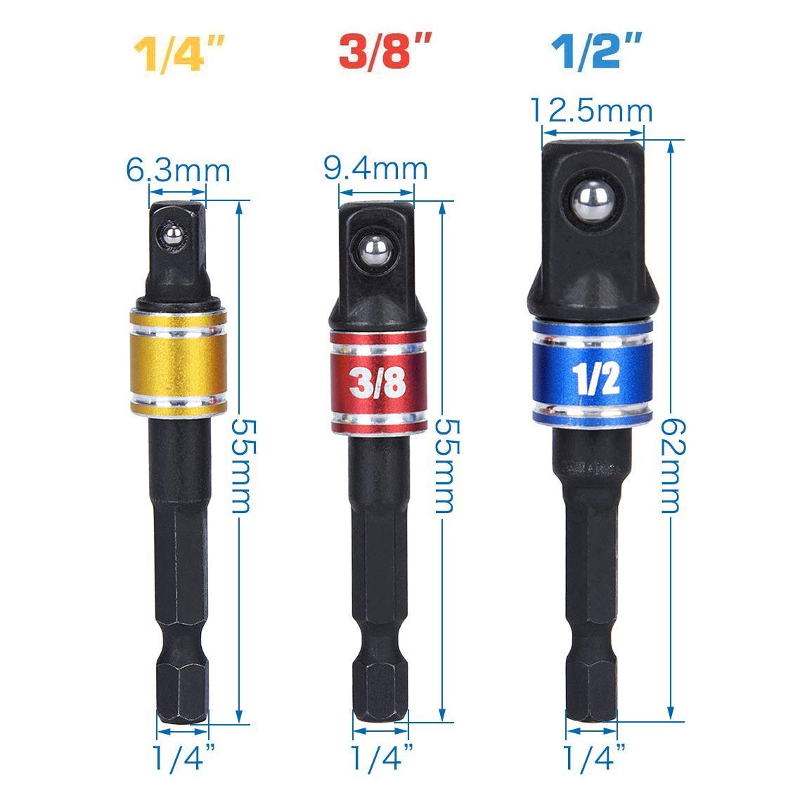 Binoax Universal Socket Wrench Tool Set and 3Pcs Impact Grade Driver Socket Adapter Extension 105 Degree Right Angle Screwdriver