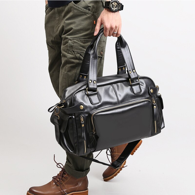 Mannen Reistassen Pu Lederen Handtassen Casual Vintage Schoudertas Laptop Tassen Zwart Bruin Bagage Handtas XA226M