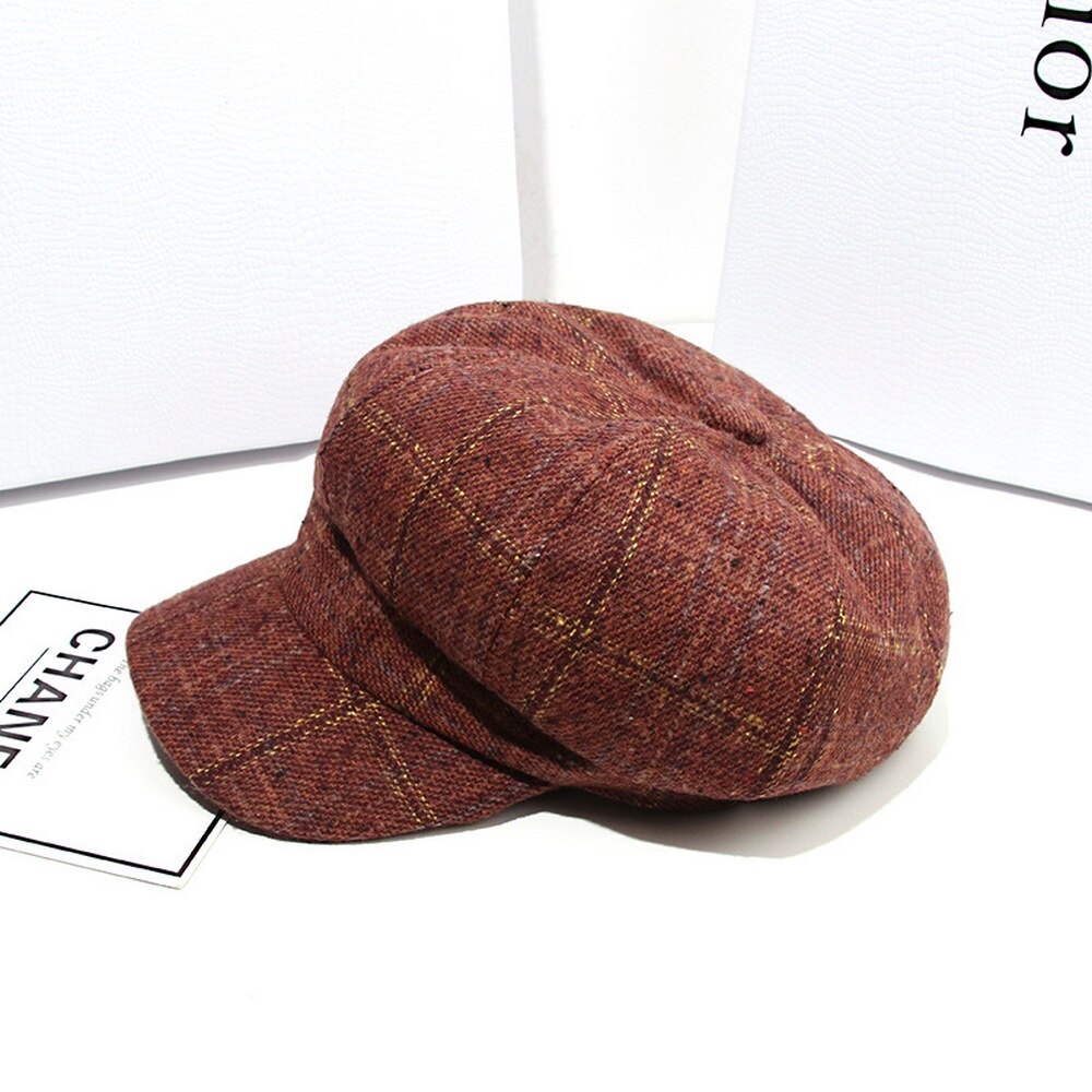 Vrouwen Hoeden Krantenverkoper Retro Stijl Winter Hoeden Voor Vrouwelijke Katoen Plaid Outdoor Achthoekige Hoed Mode
