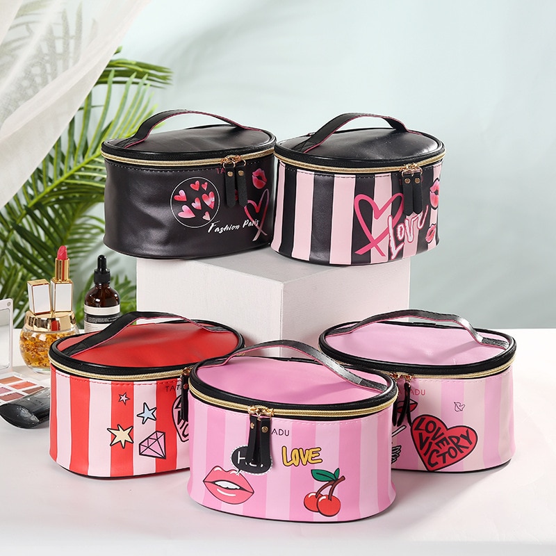 PU Leather Portable Women kosmetyczka z lustrem torby podróżne kosmetyczki organizuj torebkę wodoodporna kosmetyczka