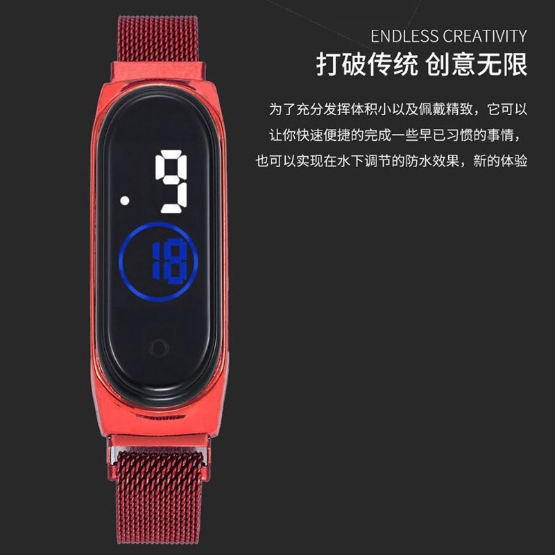 Montre Led magnétique pour femmes, bracelet tactile, tactile, numérique, étanche