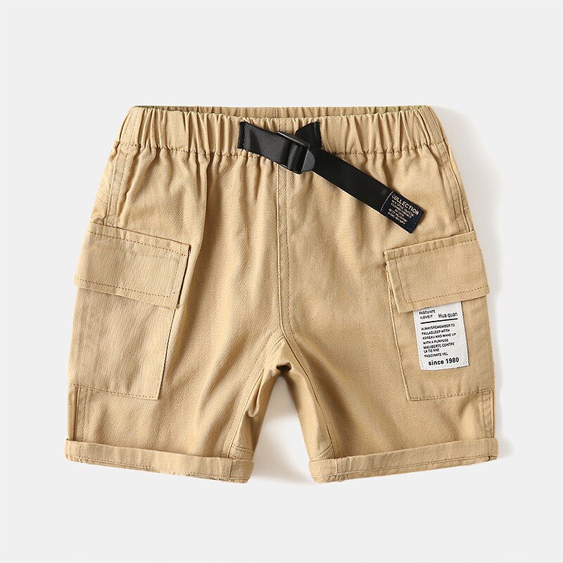 Pantalones cortos informales de algodón para niños, Pantalón Cargo hasta la rodilla, con cintura elástica, ropa de verano: Caqui / 100(3T)