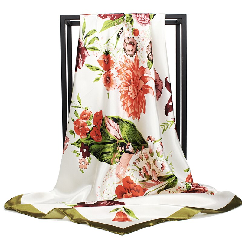 Hijab sjaal vierkant bloemenprint groot luxe merk wikkelsjaal hoofd foulard soie dames sjaals dames accessoires 90 x 90