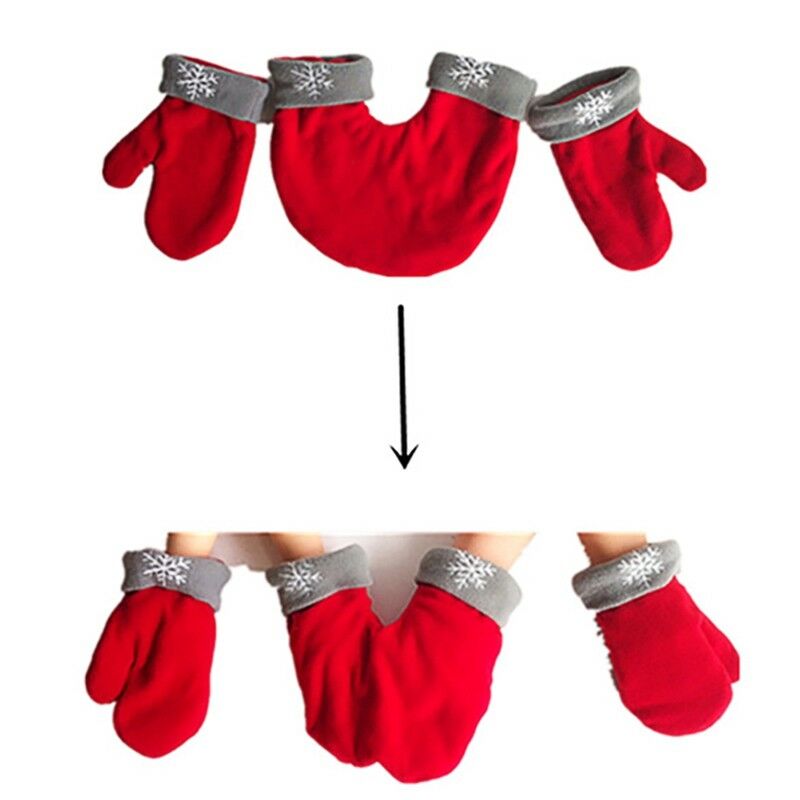 Women Men Couple Gloves Polar Fleece Lovers Winter Warm Handle Double Mittens Black Red