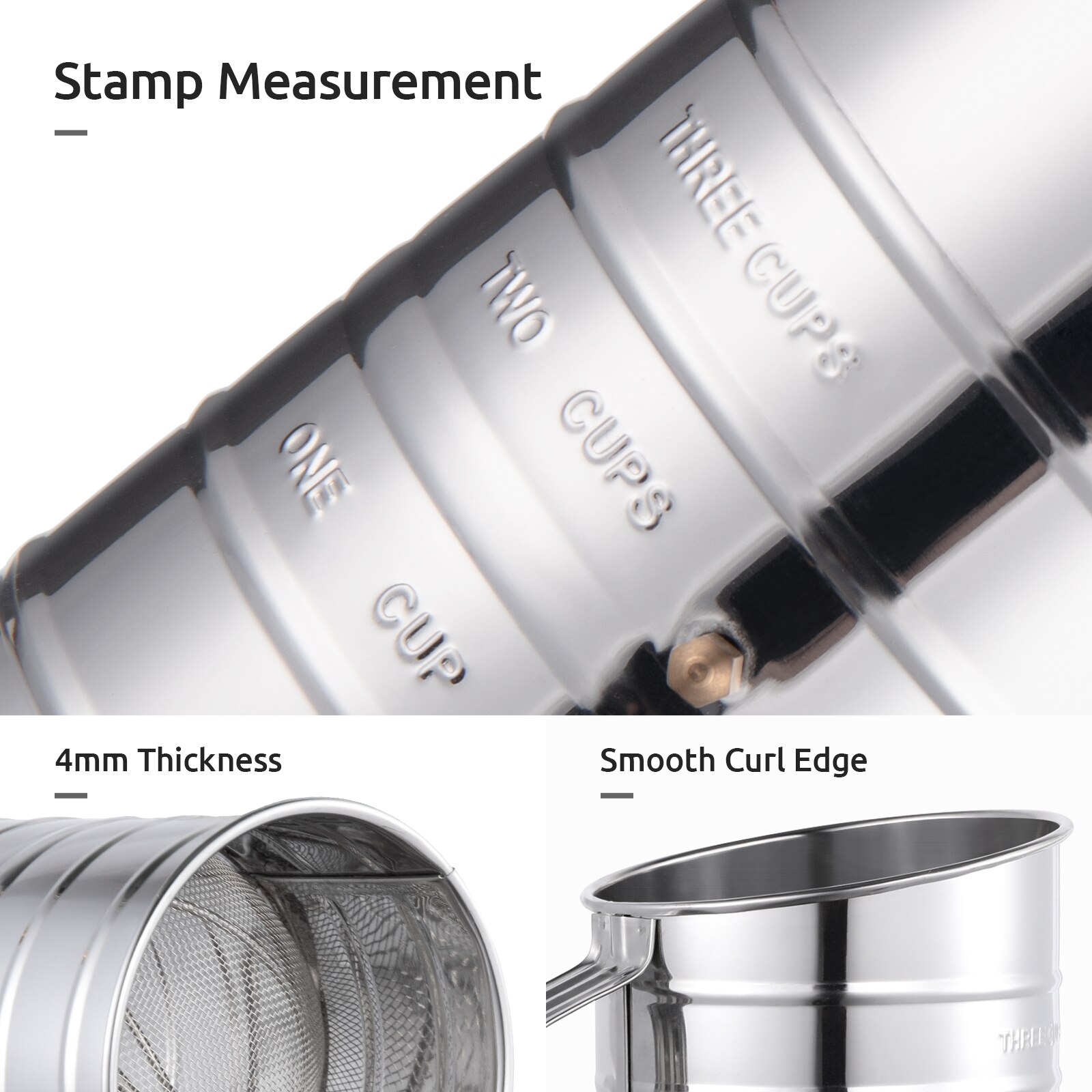 U-taste-tamiz de harina de acero inoxidable, herramienta de cocina con manivela para hornear azúcar en polvo, de malla fina