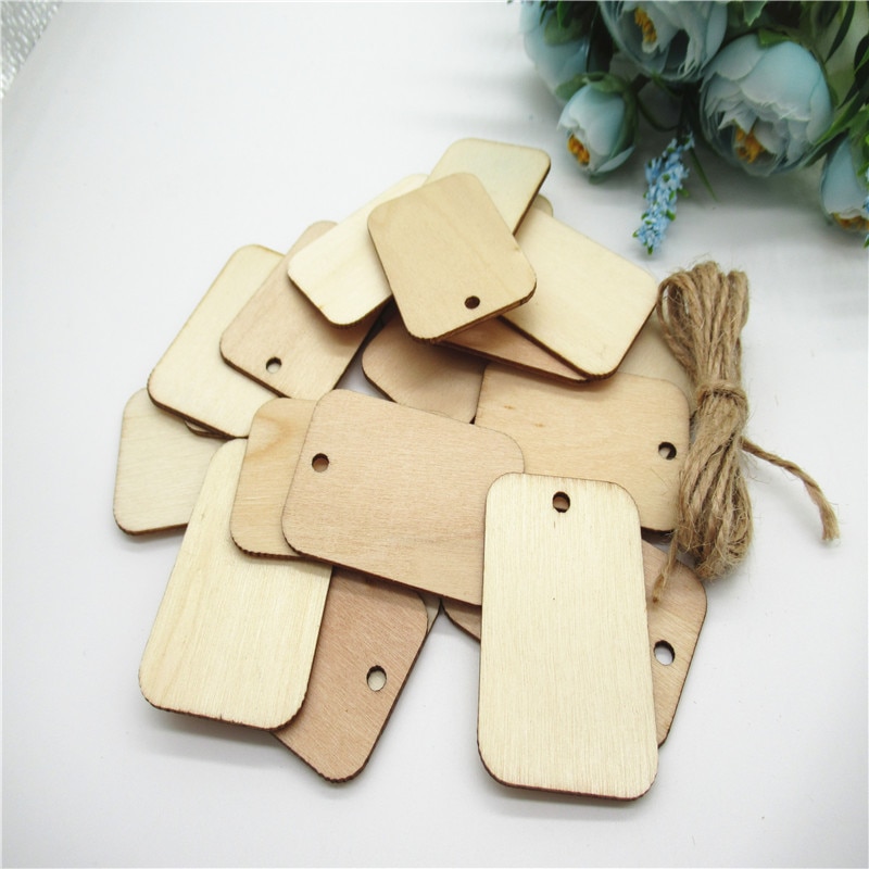 20/50/100pcs 52*35mm Natuurlijke Vierkante label opknoping patroon hout Scrapbooking Handgemaakte Carft voor home decoratie diy Q13