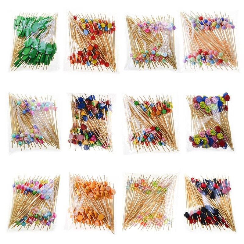 100pcs 12cm Disposable Bamboo Fork Buffet Fruit Desserts Pick Skewer Food Cocktail Sandwich Stick