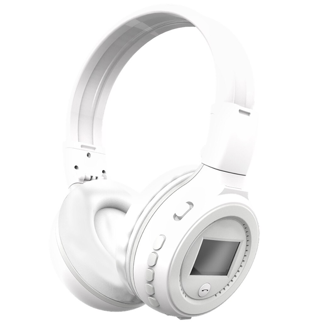 Universal Foldable Sports Wireless Headset LED FM Radio Headphone Support TF Bluetooth Headphone LED Display with Microphone: White 
