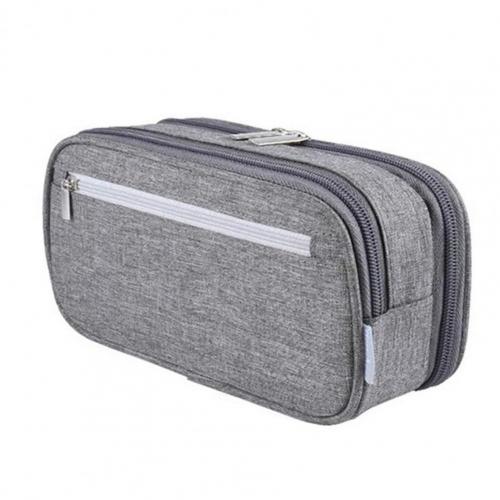 Pen Bag Waterproof Easy to Grasp Canvas Three-layer Pencil Case for School: Grey