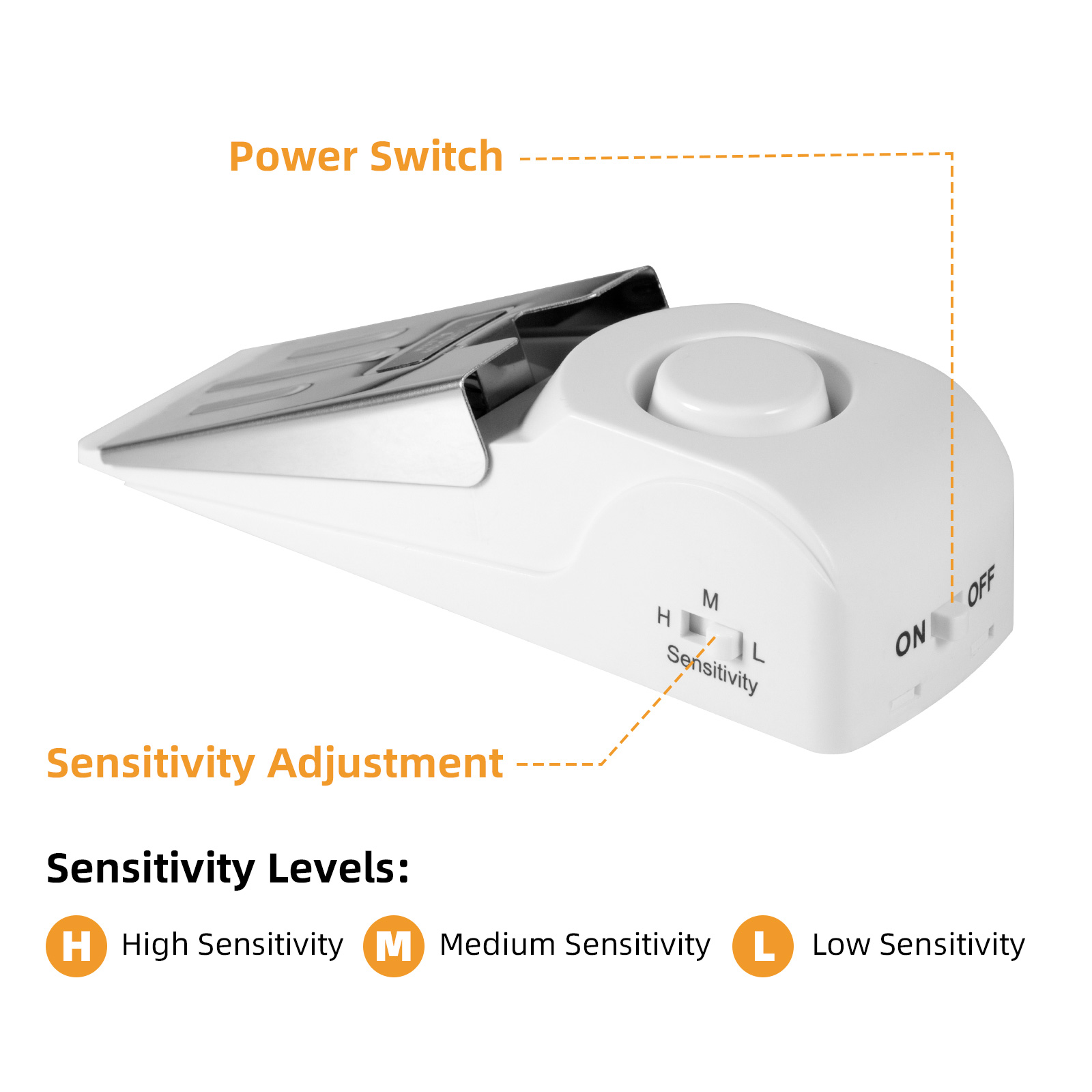 Alarme d'arrêt de porte avec sirène 120dB, butoir de porte portable, alarme de sécurité pour la maison et l'hôtel, 3 niveaux de sensibilité au recyclage, cale de porte, 2 pièces