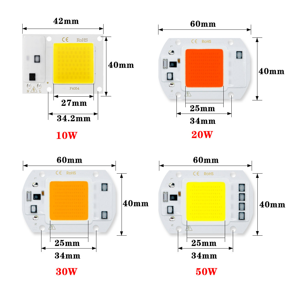 Cob led-lyschip  ac110v 220v 10w 20w 30w 50w led-lamperchip til havebelysning fokus spotlight projektørlamper cob perle-led