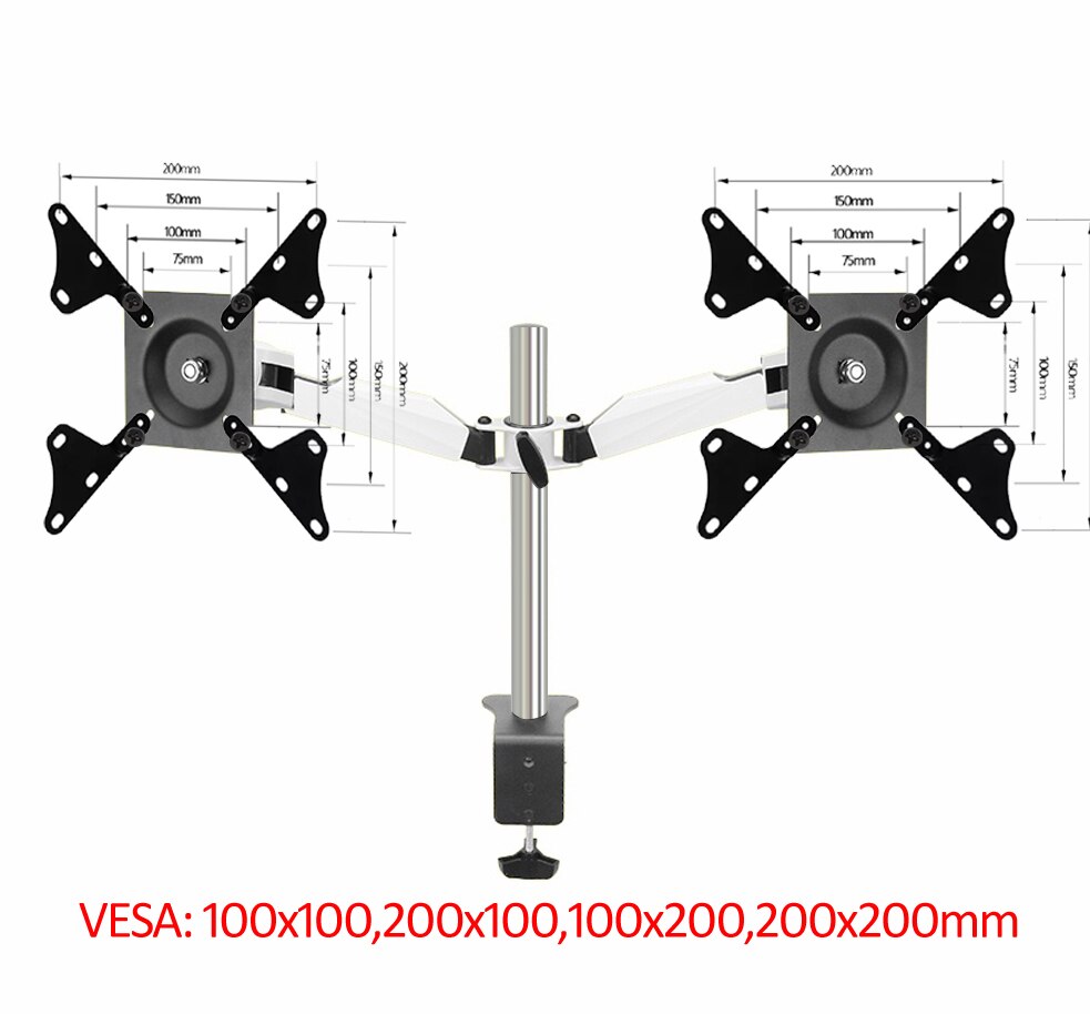 DLM-TS101D white steel 360 rotate full motion 10-27" double arm dual monitor stand computer desk holder PC clamp bracket: DL-TS101D-AD100