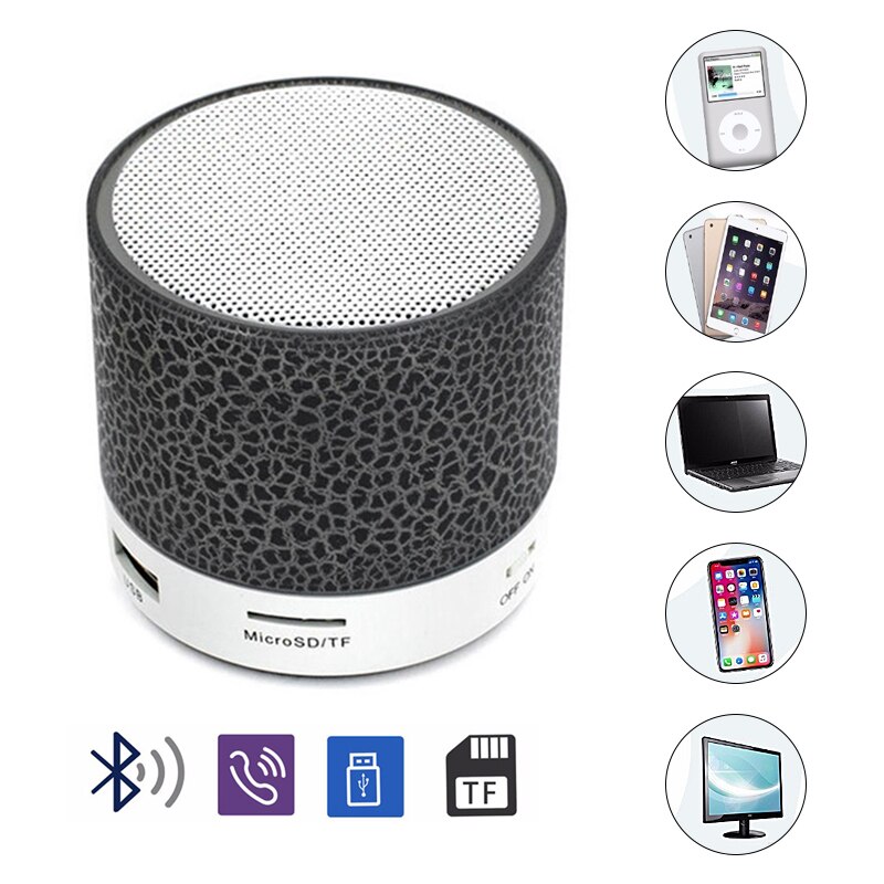 Altavoces Bluetooth grietas portátiles Mini inalámbrico LED USB Radio FM MP3 Subwoofer resplandeciente Tarjeta de disco altavoz de sonido casa, Estudio de coche