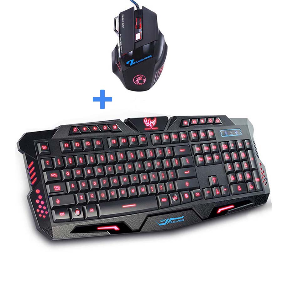 Tri-color USB Wired LED Backlit Laptop Computer Gamer Keyboard Mouse Combo Optical 7 Buttons 5500 DPI Mice