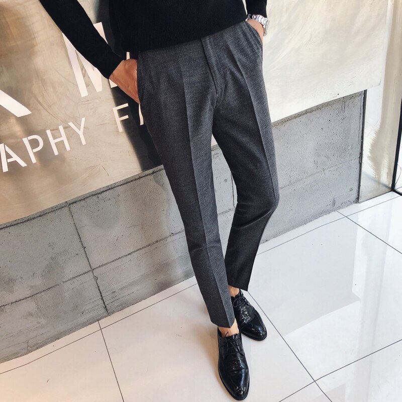 Nrew formeel bruiloft heren effen kleur pak broek slim fit casual merk zakelijk blazer rechte jurk broek heren: Grijs / 29