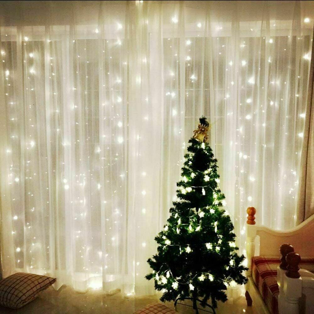 Rideau avec guirlande LED, lumière féérique, USB, avec télécommande, 3 m, décoration d'intérieur pour fenêtre et chambre, Noël et Nouvel An: white / 3X3M-300LED