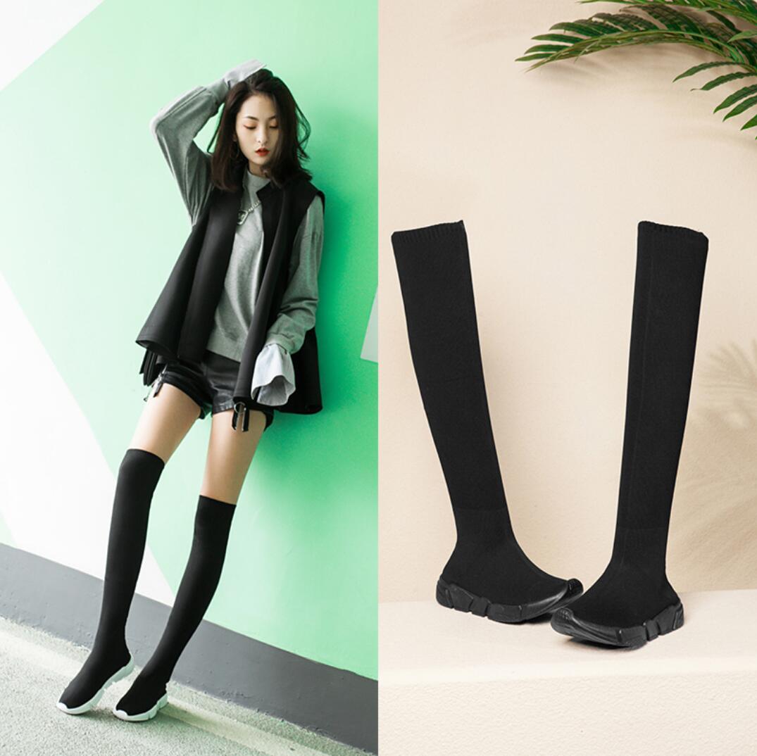 Koovan dam over the knee boots långa skor tjejer tunn resår hög dam boots plattor vilda strumpor skor sexiga