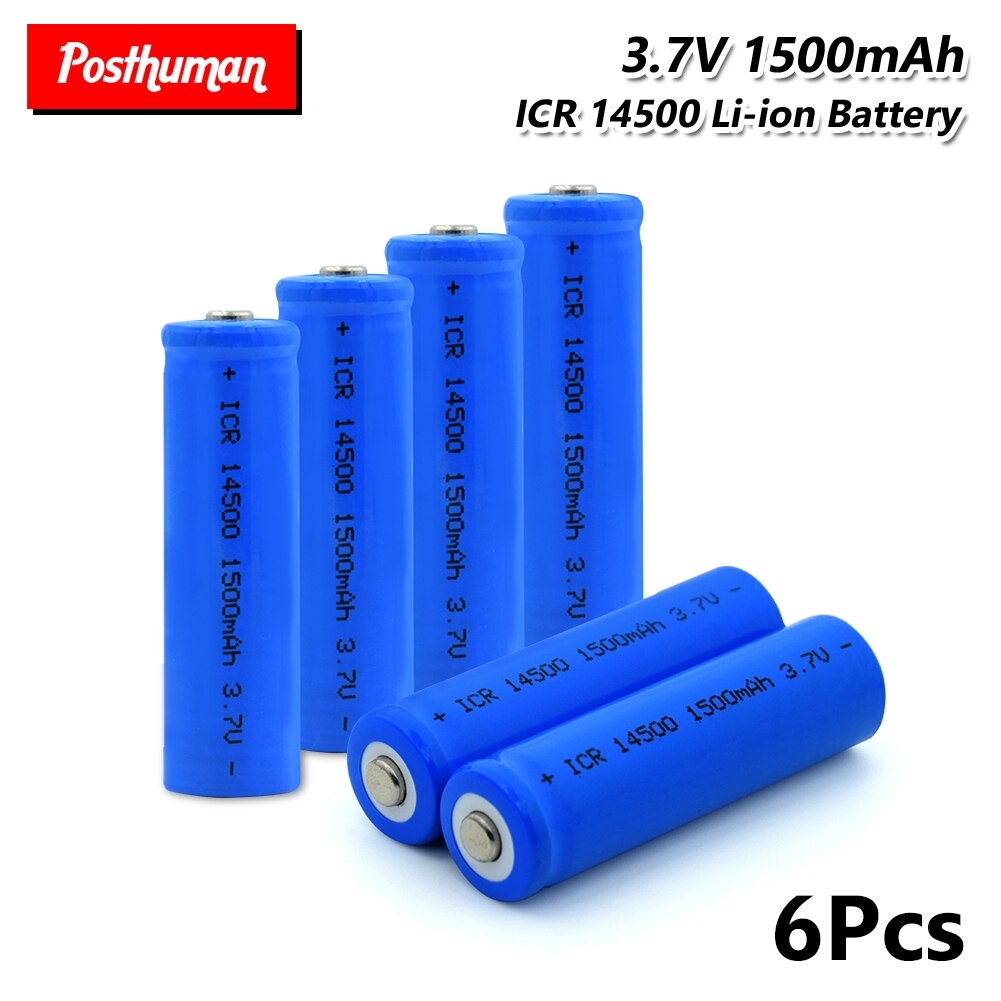 1/2/4/6/8/10Pcs ICR 14500 Li-ion Rechargeable Batteries 3.7V 1500mAh Lithium Battery Replacement For Torch Power Bank Flashlight: 6 pieces