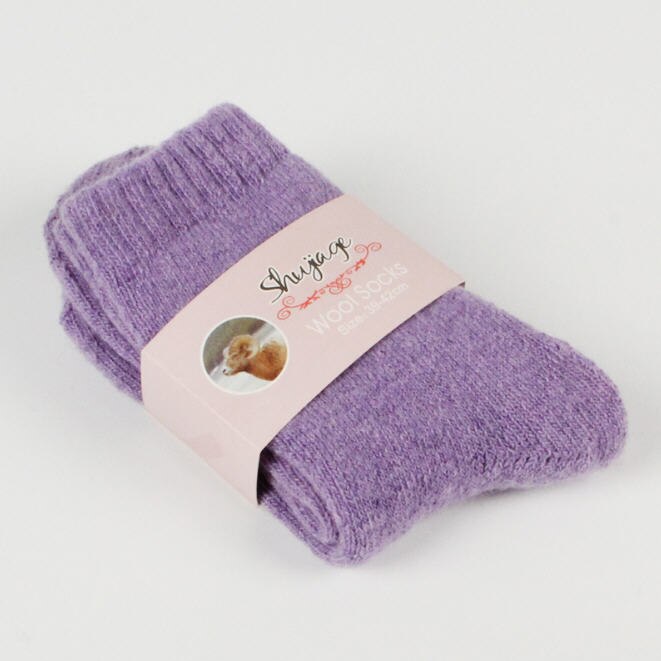 Vinter ull förtjockning varma strumpor kvinnor ren enfärgad termostrumpa ultra tjock kvinnlig meias strumpor kvinnor  a1476: Lila