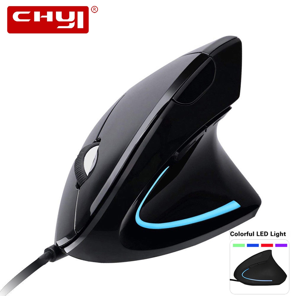 CHYI Ergonomic Vertical Wired Mouse With Colorful LED Light 3200DPI Optical Computer Gaming Mouse With Mouse Pad For Gamer