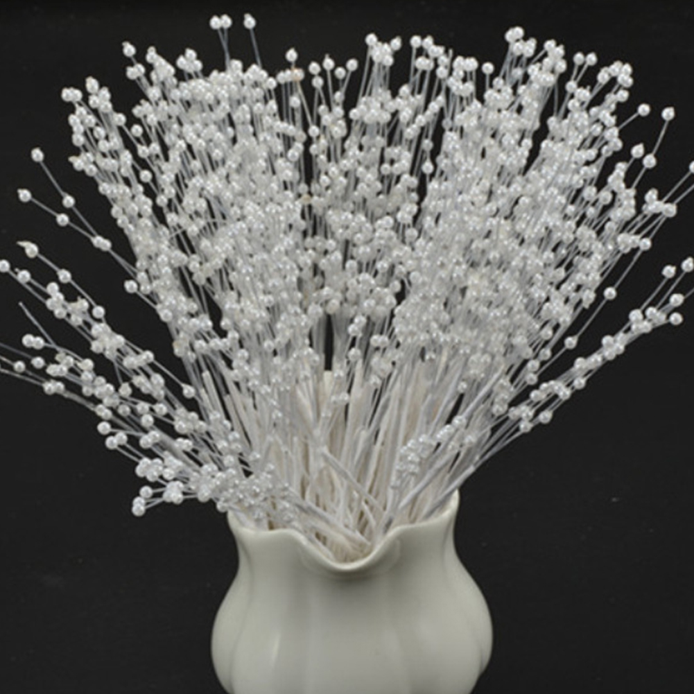 Bouquet de fleurs de mariée blanc/or/argent, 10 pièces, perles artificielles 19.5cm, décoration de mariage avec tige en fil de fer