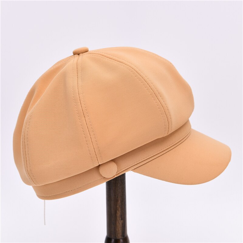 Vintage Newsboy Cap Women Octagonal Hat Casual Plaid Spring Ladies Plaid Painters Beret: Khaki