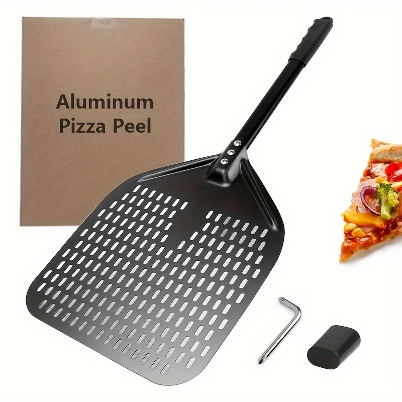 1PC geperforeerde pizzaschil, 30,48 x 35,56 cm rechthoekige pizzaverschil, professionele aluminium draaiende pizzapeddel