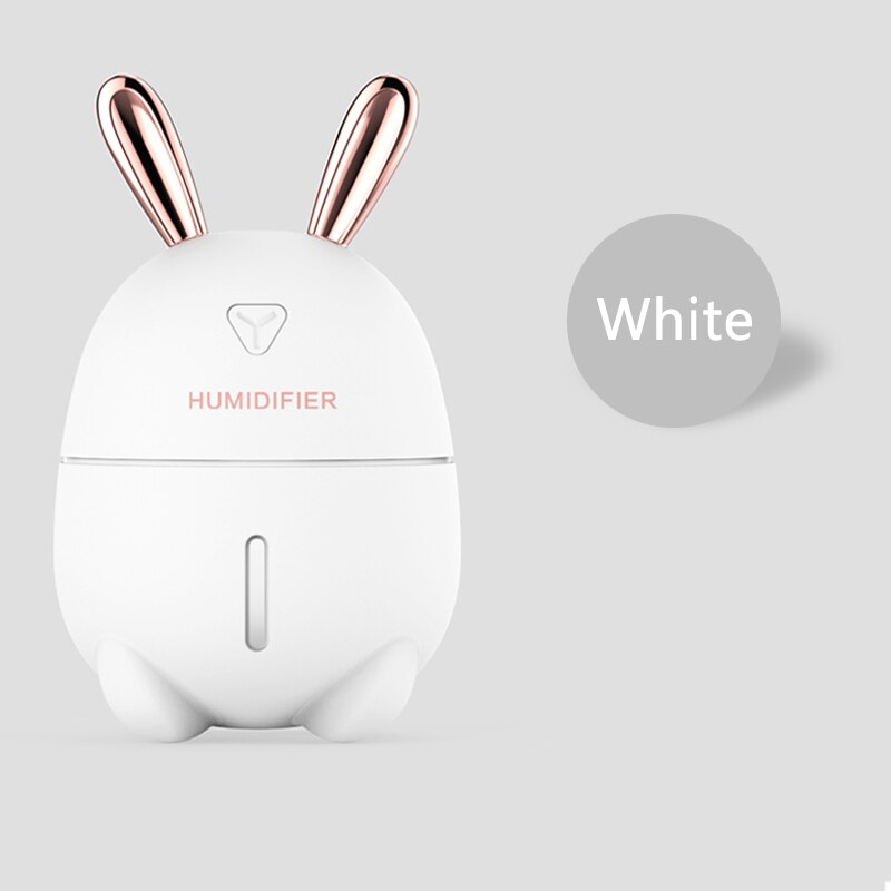 Car Humidifier 300ML Cute Rabbit USB Aroma Essential Ultra-Silent LED Night Lamp Air Purifier Mist Maker Air Fresher For car: White