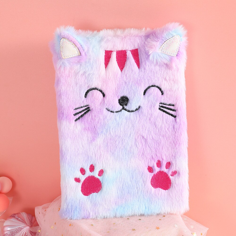 Cute Fur Rabbit Notebook For Kids A5 Diary Notepad Plush Agenda Planner Children Line Daily Note Book School Shetchbook: purple 1