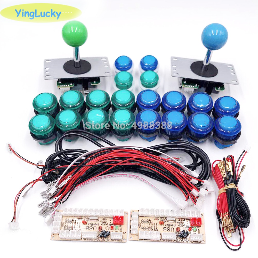 2-Player DIY Arcade Joystick Kits With 20 LED Arcade Buttons + 2 Joysticks + 2 USB Encoder Kit + Cables Arcade Game Parts Set: Black