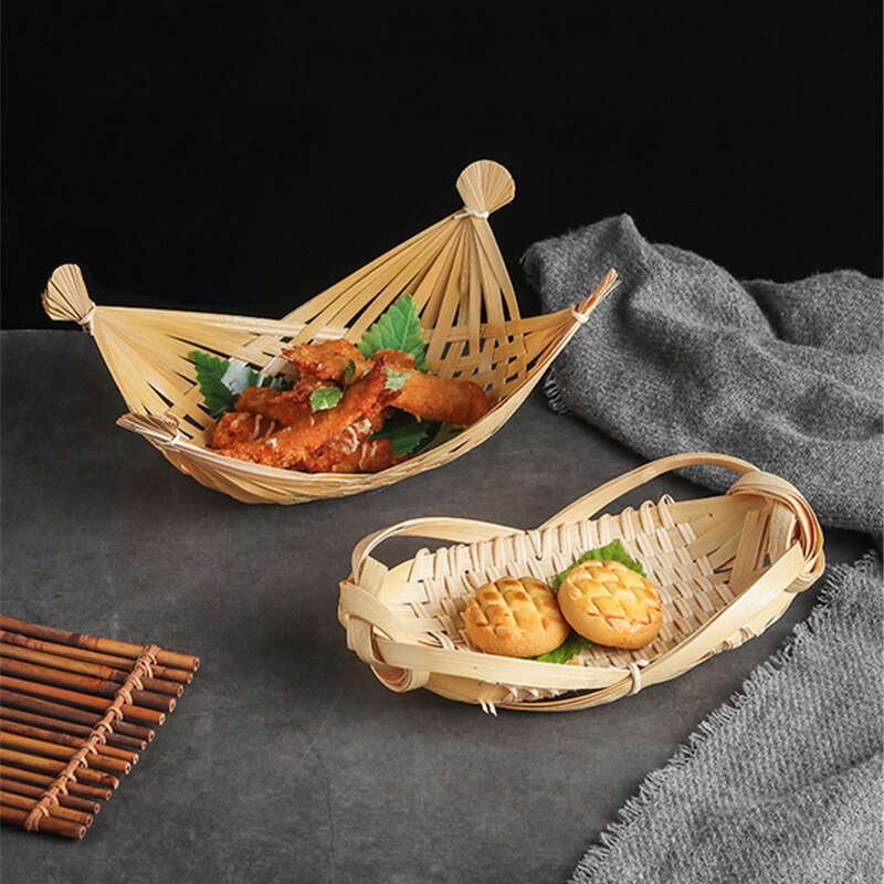 Geweven Producten Handgemaakte Bamboe Mand Boerderij Servies Sashimi Plaat Decoratie Japanse Bamboe Bento Sushi Zeevruchten Boot