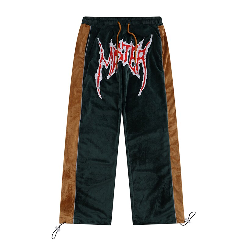 Hip Hop Color Patchwork Embroidered Letter Vibe Sweatpants Pants Mens Retro Pants Straight Oversize Trousers Mens Joggers Pants: M / Green