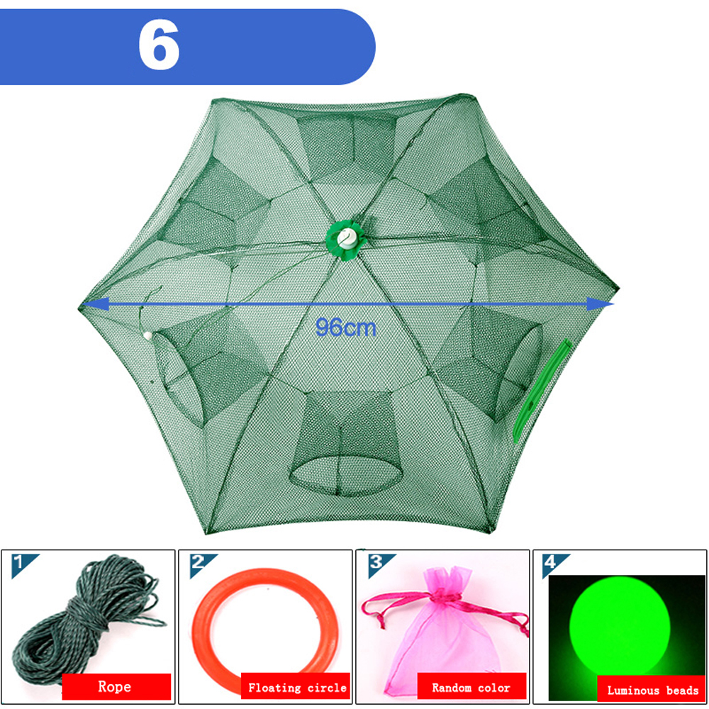 Nylon Steel 4-20 Holes Portable Hexagon Fishing Net for Crayfish Fish Automatic Trap Shrimp Carp Catcher Cage Mesh Net Crab Trap: Yellow