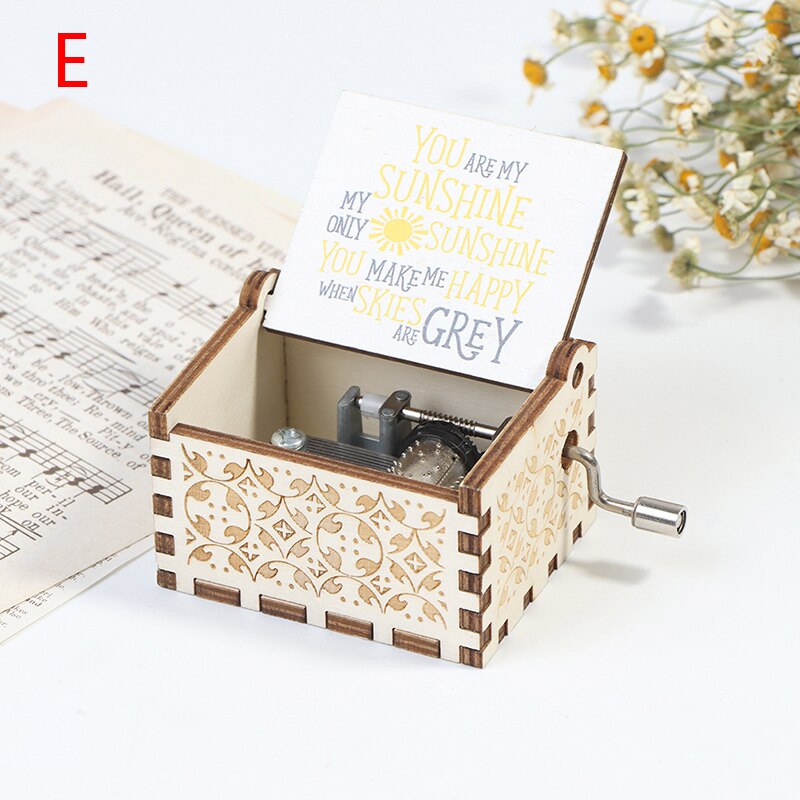 Wooden Hand Cranked Engraved Music Box Happy Birthday For Festival: E