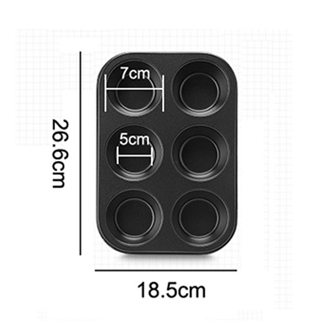 Non-stick Bakpan 4/6/12 Cups Muffin Cupcake Ei Taartvorm Metalen Koolstofstaal ronde Bakvorm DIY Cakevorm Bakken Gereedschap: 6 Cups