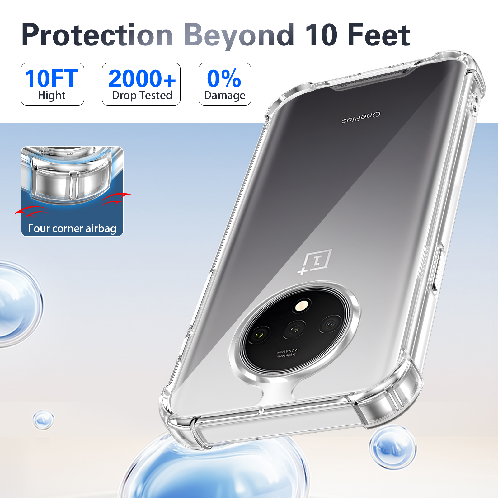 Capa rígida transparente à prova de choque para oneplus 7t, 7t hd1903 proteção de silicone contra impactos e airbag 7t hd1901 hd1905