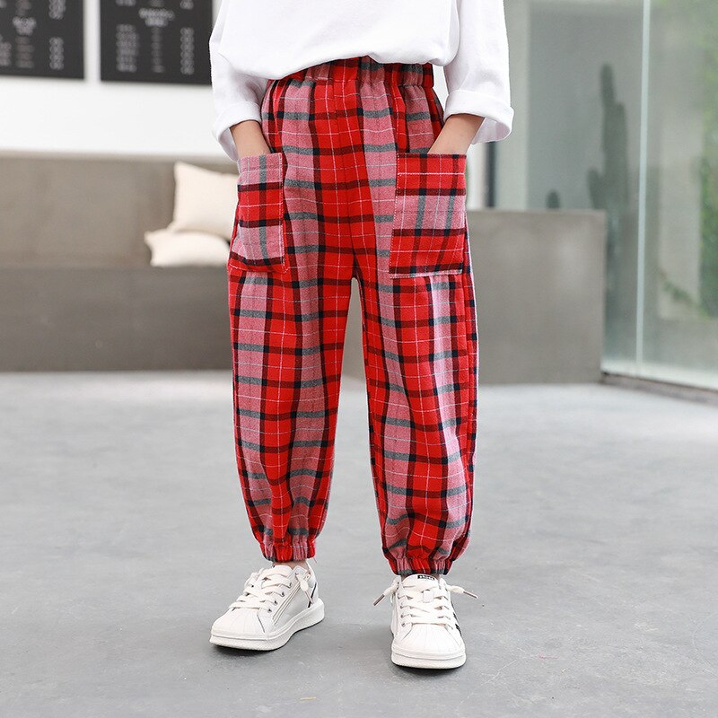 Tienerjongens broek herfst casual sport losse retro kinderen jongens geruite broek student kinderen broeken 6 8 10 12 jaar