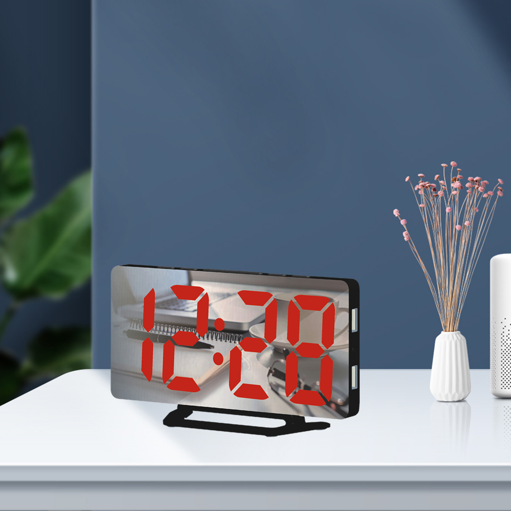 LED Digital Wall Clock 2 USB Port Desktop Simple Electronic Clock Student: Red