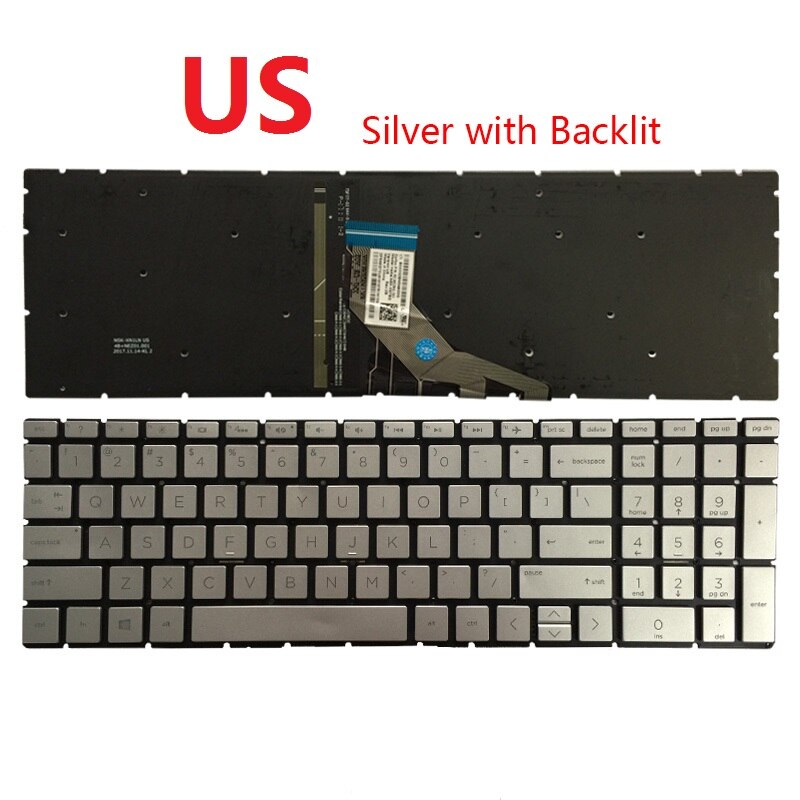 Us/Uk/Sp/Spaans/La Latin Keyboard Voor Hp 17-Door 17T-BY 17-CA 17Z-CA 15S-DU 15S-DY 15-DY 15-DW 15-CS 15t-DA TPN-C139 TPN-Q208: US Silver backlit